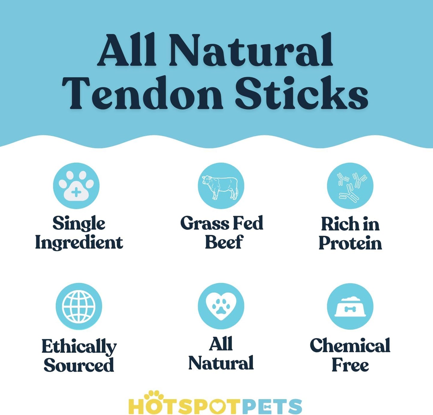 Hotspot Pets Beef Tendon Chews for Dogs (10 Pack) - Made in USA - 8 Inch All Natural, Free-Range, Grass-Fed Premium USDA Gambrol Beef Tendon Stick Treats, Great for Joint Health