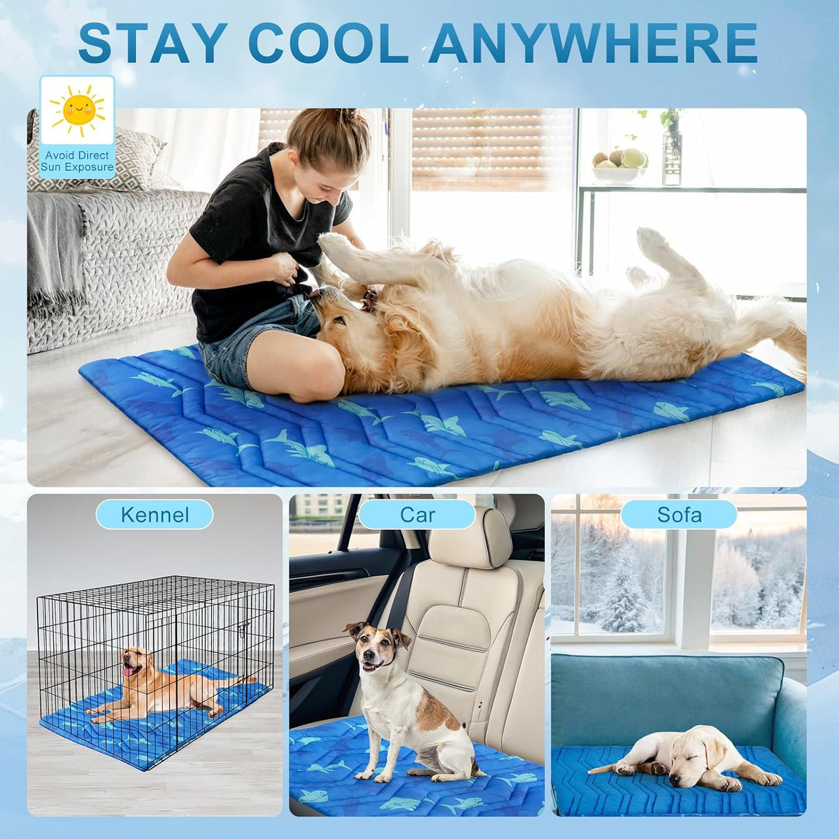 BEAUTYZOO Cooling Mat for Large Dogs, 48X28In Reversible Pad, Self-Cooling