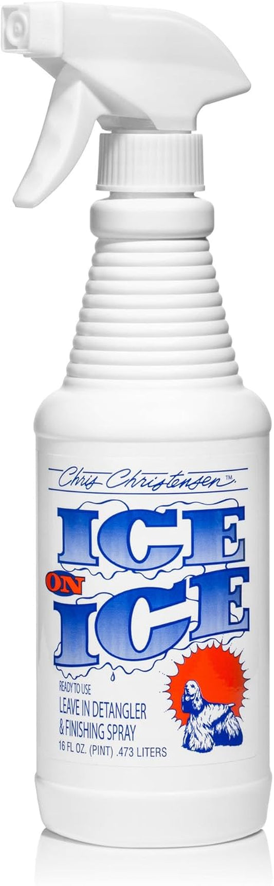 Chris Christensen Ice on Ice Detangler and Finishing Dog Spray, Groom like a Professional, Ready to Use, Helps Brush/Comb Glide through Coat, Conditions, No Residue, All Coat Types, Made in USA, 16 Oz