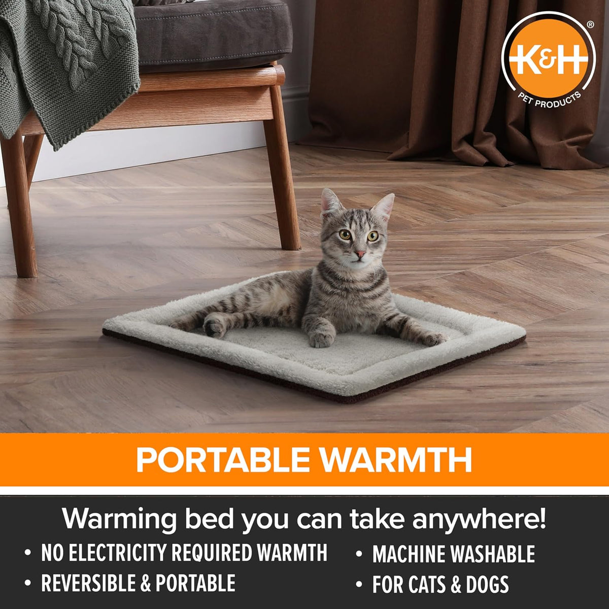 K&H Self-Warming Cat Bed Pad, Self Heating Pad, Small 21 X 17 Oatmeal/Choco