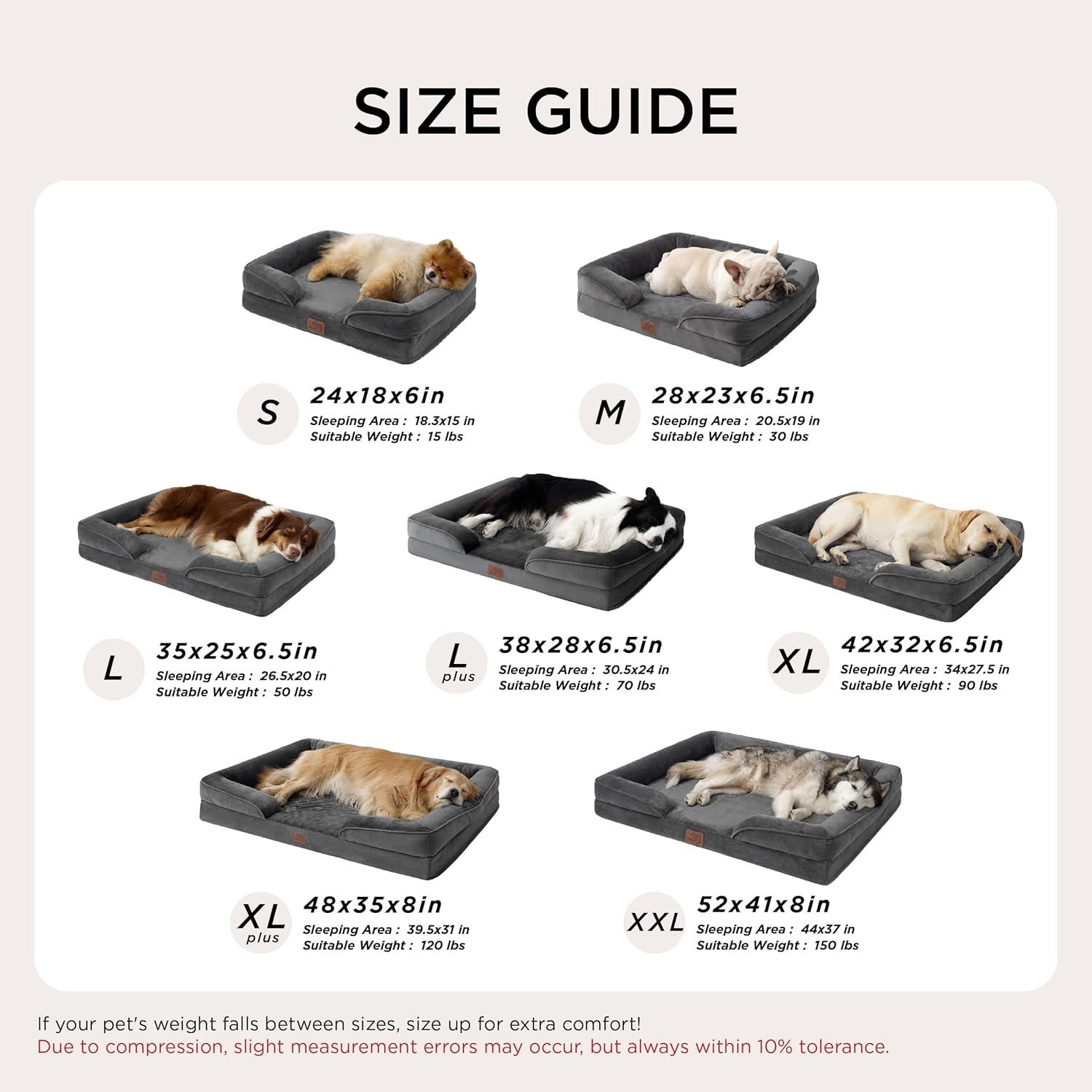 Bedsure Orthopedic Dog Beds Large Sized Dog - Washable Large Dog Cat Bed Waterproof, Comfort Dogs Couch Sofa with Washable Removable Cover, Pet Bed with Nonskid Bottom, Dark Grey, 35"