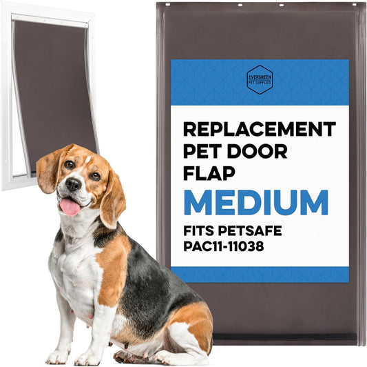 Evergreen Pet Supplies Dog Door Replacement Flaps - Compatible with Petsafe Freedom PAC11-11038 - Medium Brown 8.25" X 12.25" - Weather-Resistant Replacement Flap for Sliding Glass Inserts
