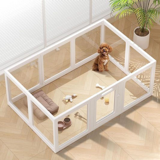 Clear Acrylic Dog Playpen Indoor Pet Pen, 24" H, White, 10 Panels