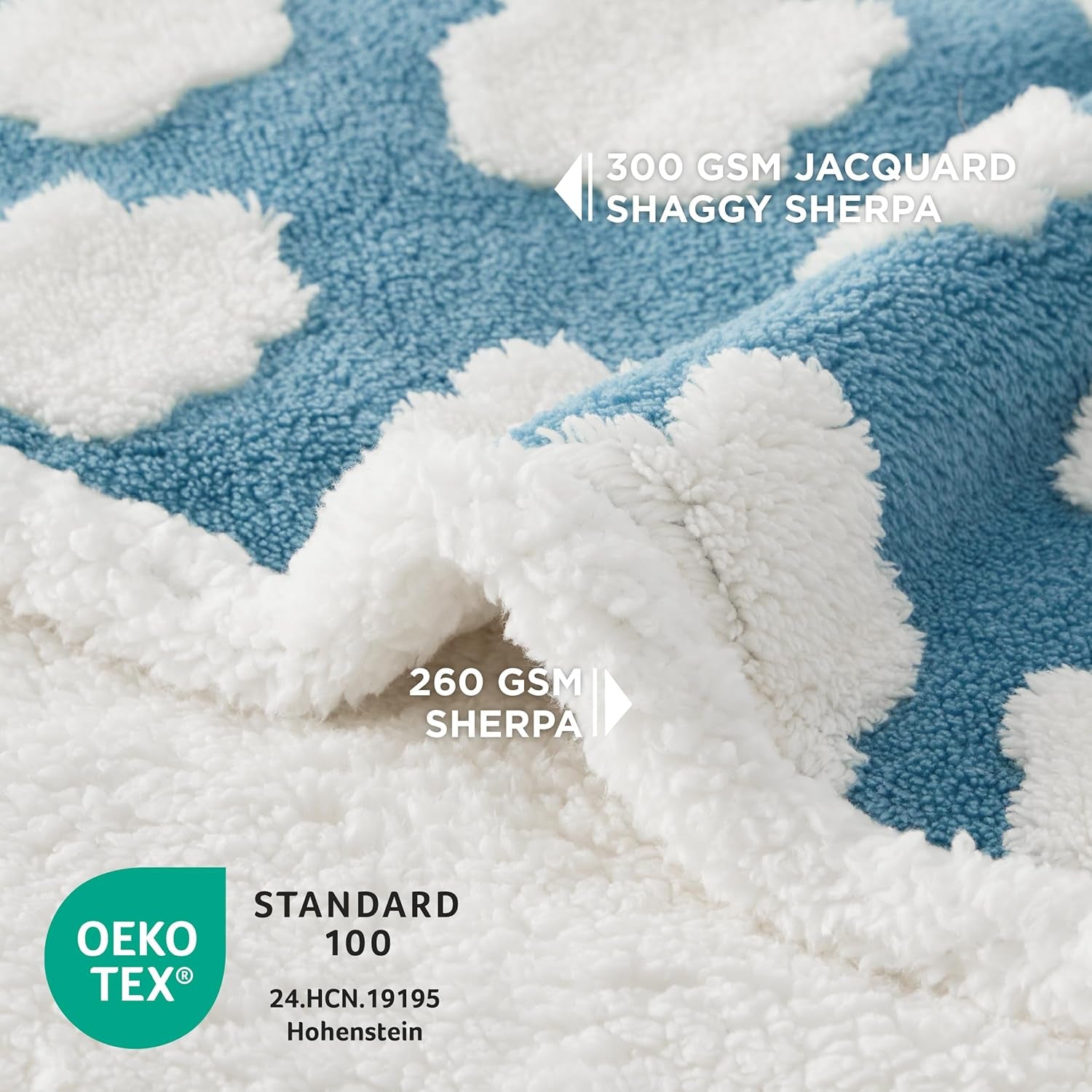 LE SURE Waterproof Puppy Blanket for Small Dogs - Washable Double Sided Dog Blankets with Warm Jacquard Shag and Soft Sherpa Fleece, Pet Cat Blanket for Couch Protection, 3D Textured Cloud, Blue
