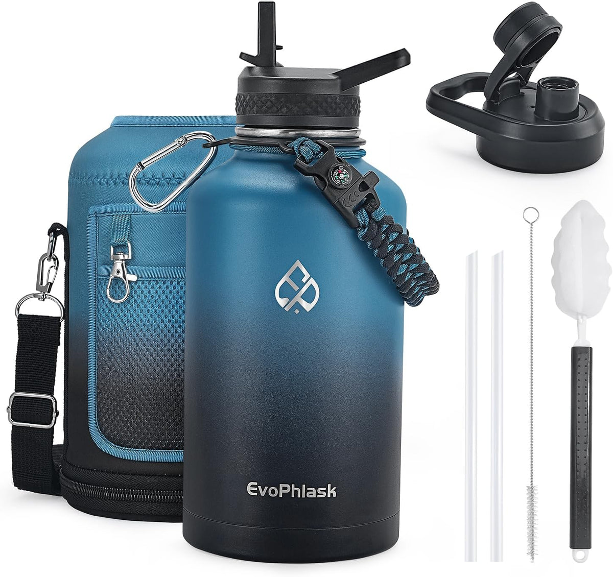 64 Oz Insulated Water Bottle with Carrier Bag, Indigo Black