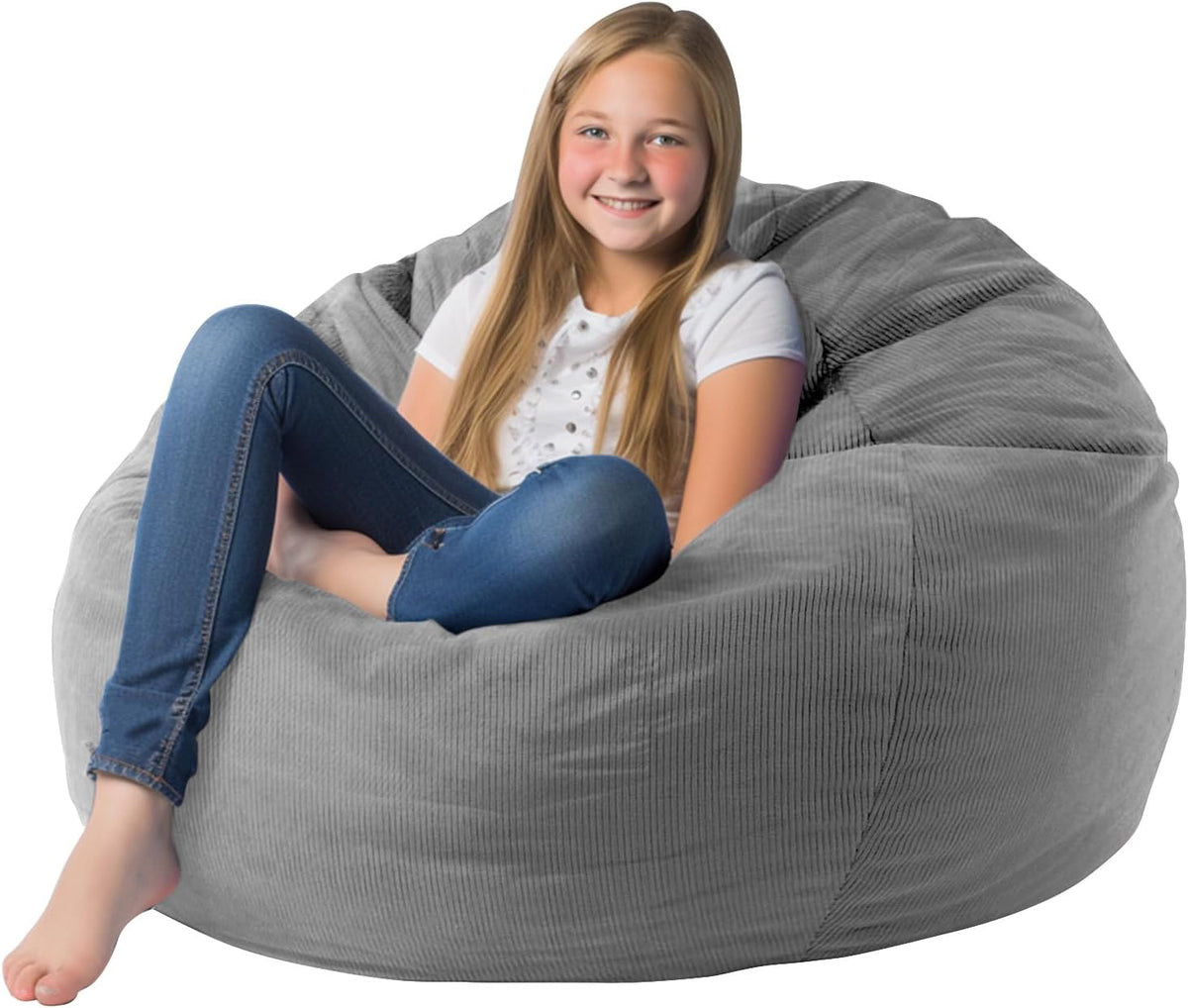 Premium Corduroy Stuffed Animal Storage Bean Bag Chair Cover (No Filler) for Organizing Plush Toys or Textile Stuffable Bean Bag Sack for Adults Lazy Chair Playroom Washable Cover