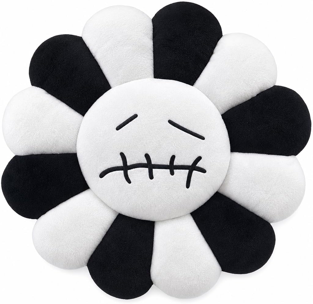 Smile Face Plush Rainbow Pillow, Sunflower Indie Decor Plush Pillow Soft & Comfortable Flower Floor Pillow for Home Reading Bed Room Decoration (White, 40CM)