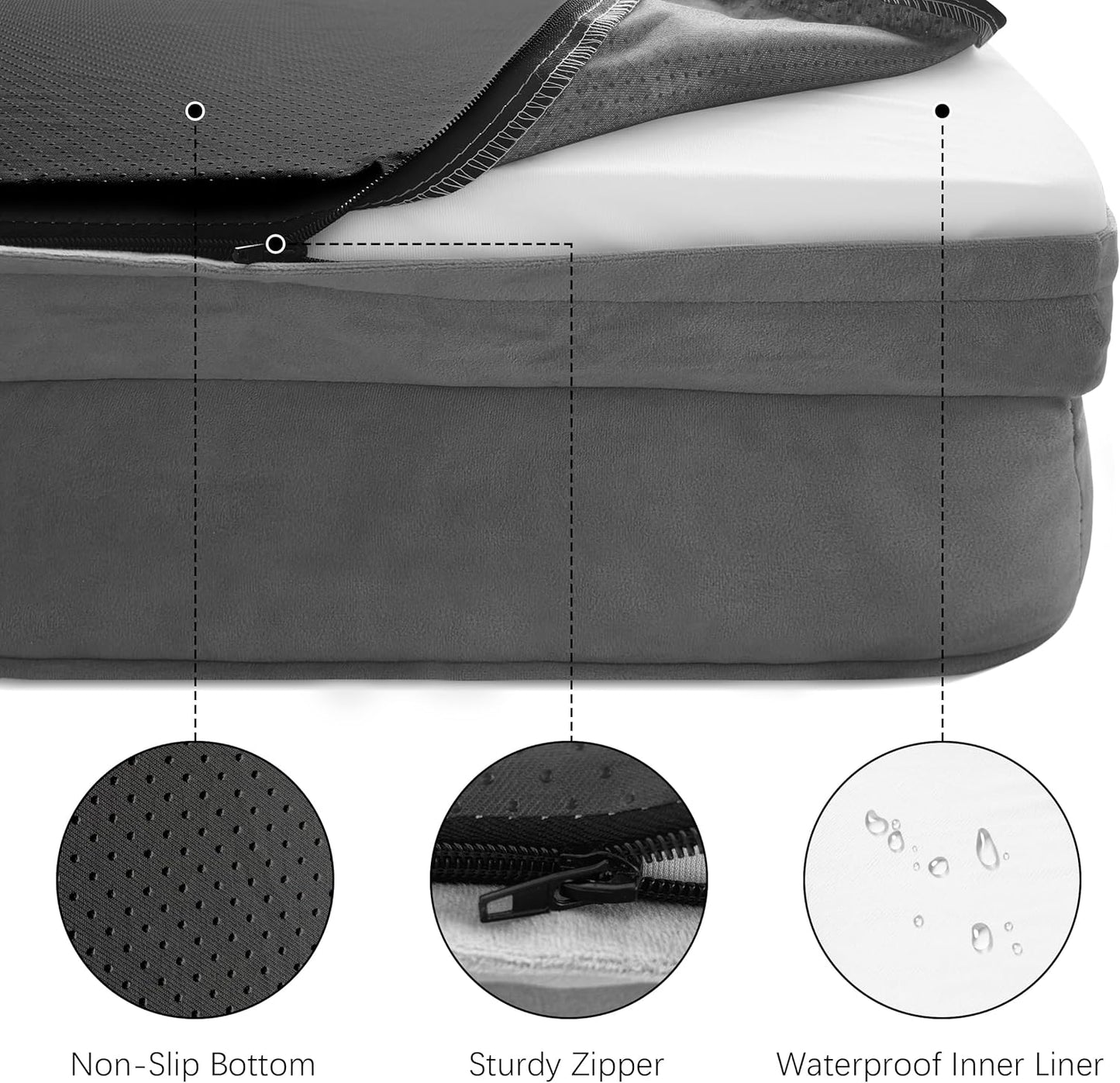 Spotted Play Orthopedic Dog Bed with Sides - Dog Sofa Beds for Large Dogs, Supportive Foam Pet Couch Bed with Washable Removable Cover, Waterproof Lining and Non-Slip Bottom, Grey - L