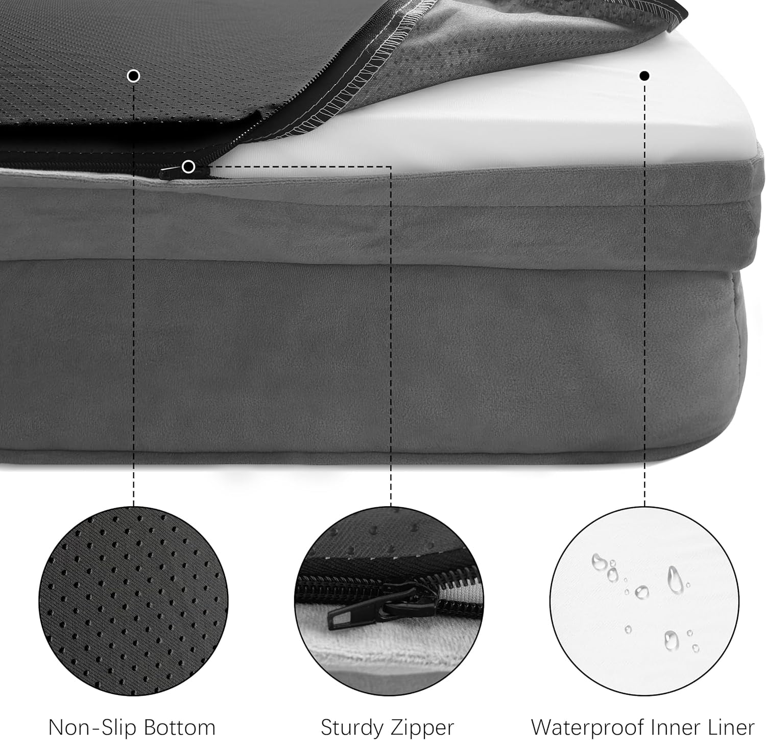 Spotted Play Orthopedic Dog Bed with Sides - Dog Sofa Beds for Large Dogs, Supportive Foam Pet Couch Bed with Washable Removable Cover, Waterproof Lining and Non-Slip Bottom, Grey - L