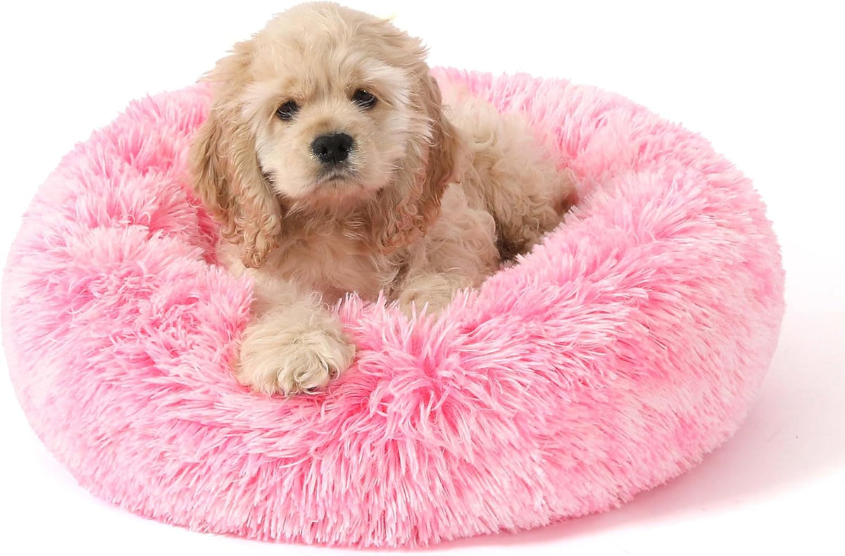 NOYAL Donut Dog Bed for Small Medium Pets, Plush Calming Faux Fur