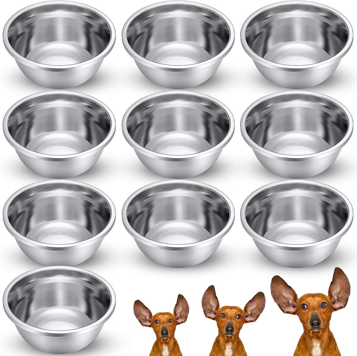 Ziliny 10 Pcs 8 Cup Metal Dog Bowls Stainless Steel Food Dish 64 Oz