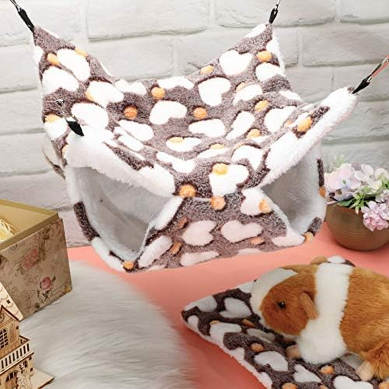 BOAO 2 Pcs Guineas Pig Rat Hammock Guinea Pig Hamster Ferret Hanging Hammock Guinea Pigs Accessories for Small Animals Chinchilla Parrot Sugar Glider Ferret Squirrel(Purple, Coffee,Heart Pattern)