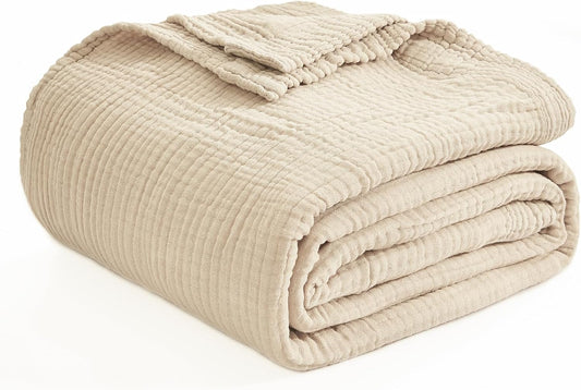 EMME Muslin Blankets for Adults Throw Blanket for Couch Breathable Gauze Soft Lightweight Airy Beige Throw XL 50" X 71"