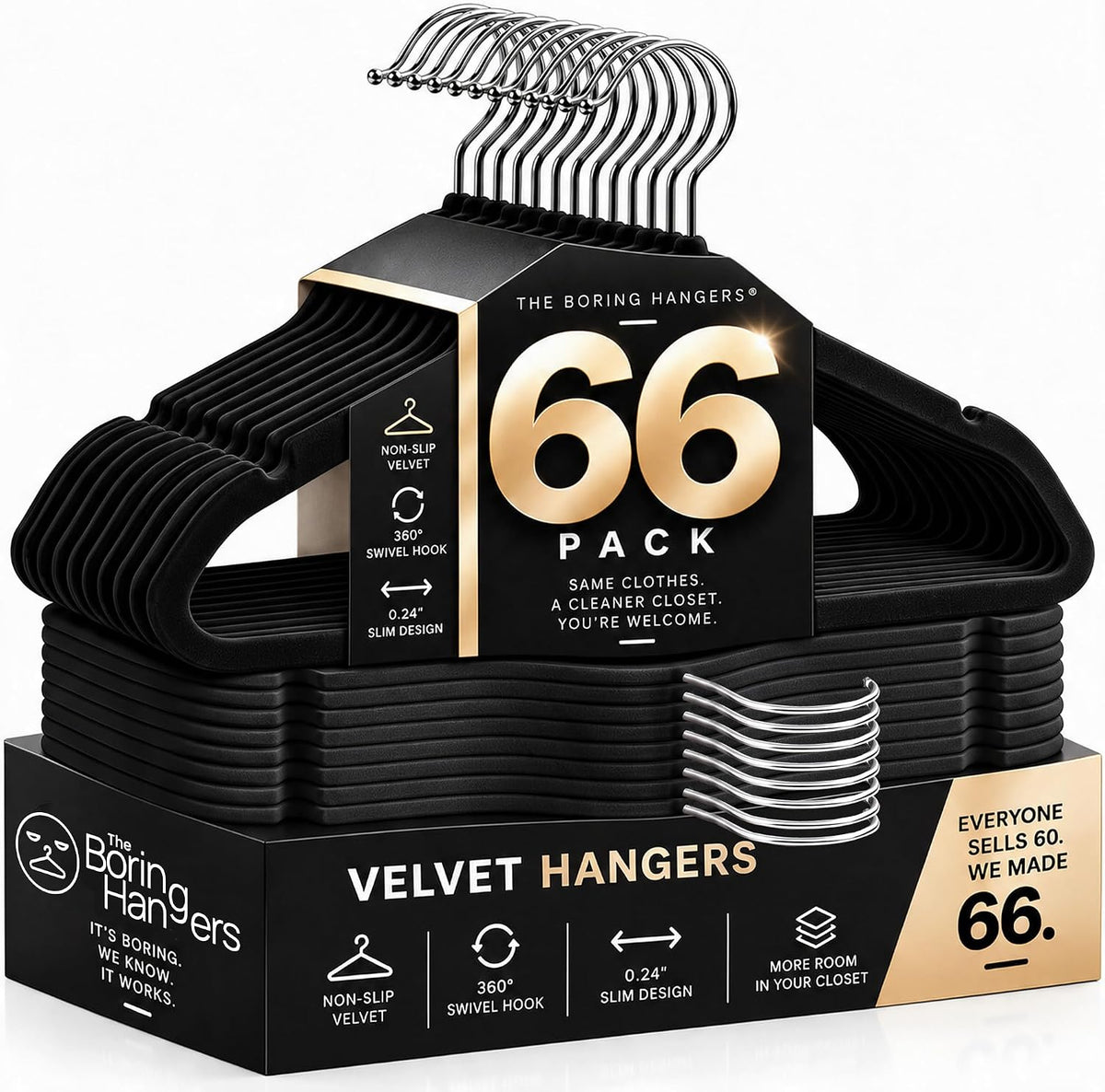 66 Pack Black Velvet Hangers Non Slip, Felt Hangers