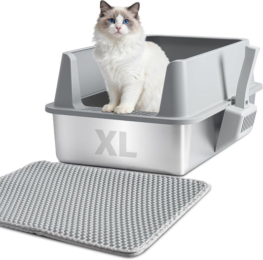 XL Stainless Steel Litter Box with Lid, Extra Large Cat Litter Box