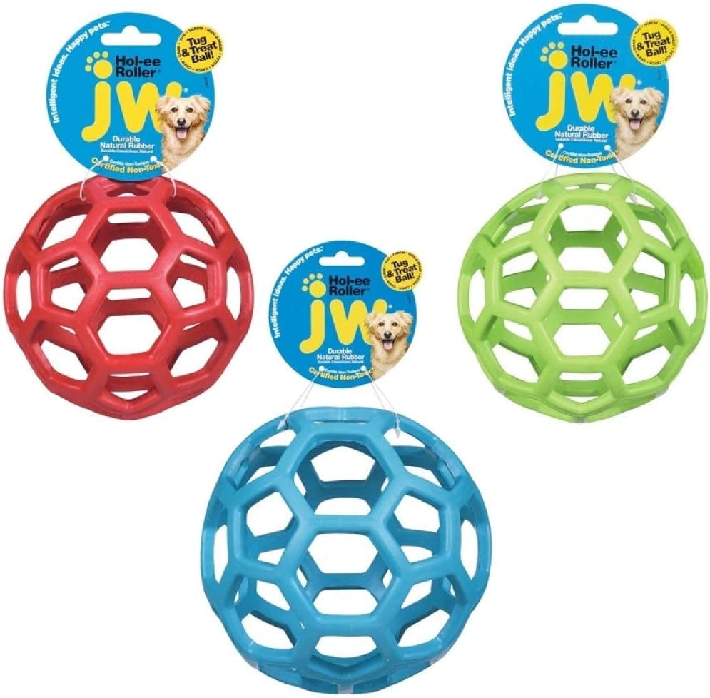 JW Pet Hol-Ee Roller Dog Toy Puzzle Ball, Natural Rubber, Small (3 Inch Diameter), Colors May Vary