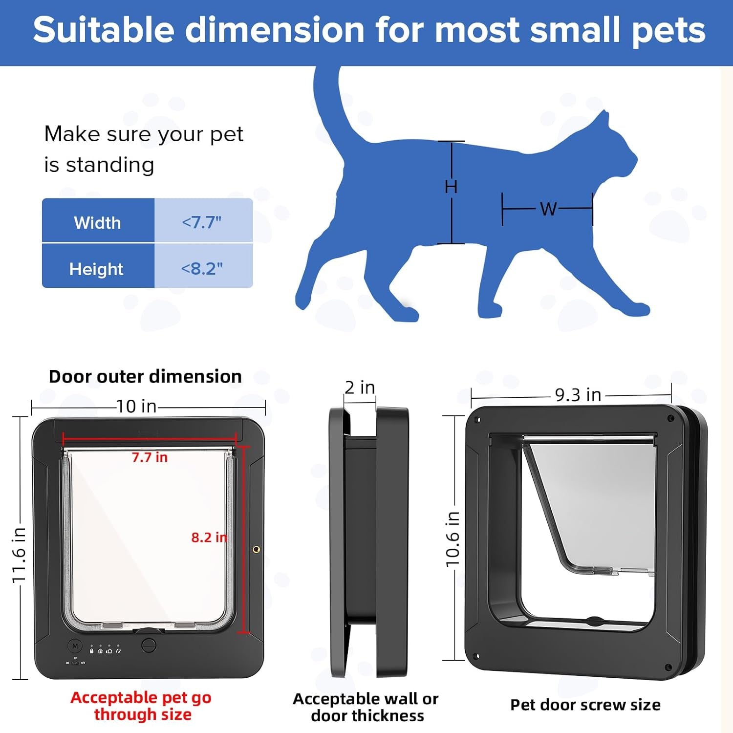 Smart Cat Door for Interior & Exterior, Cat Pet Door with 3 Collar Sensor Keys & 1 Remote Control & 4 Way Locking Cat Flap with RFID Collar Activated Opening