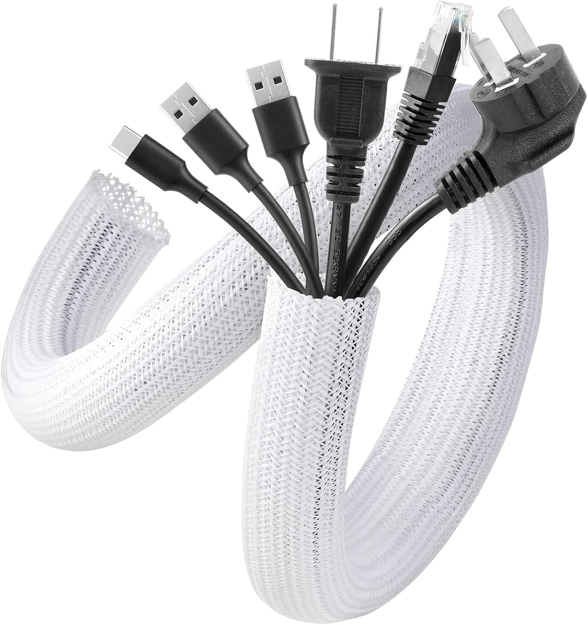 AGPTEK White Cable Management Sleeve, 2 Pack 5Ft - 1.2 Inch Cord Hider