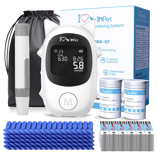 Impet Glucose Monitoring Kit for Dogs & Cats, Pet Blood Sugar Monitor with 100 Strips, 100 Lancets and 1 Pet-Specific Lancing Device, Pain-Free, Easy Shuttle & No-Coding (PGB-Q1)