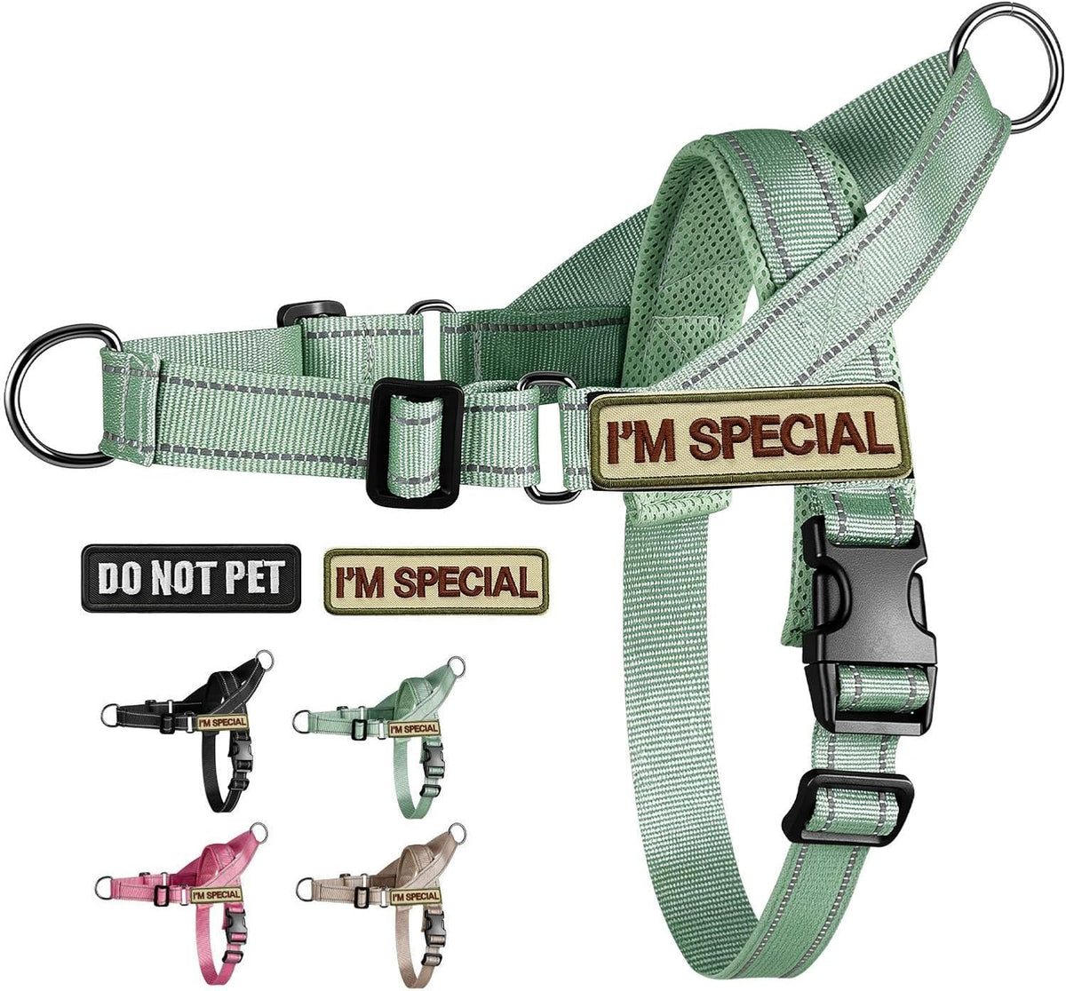 No Pull Dog Harness with Front Clip,Soft Padded, Sage Green,M