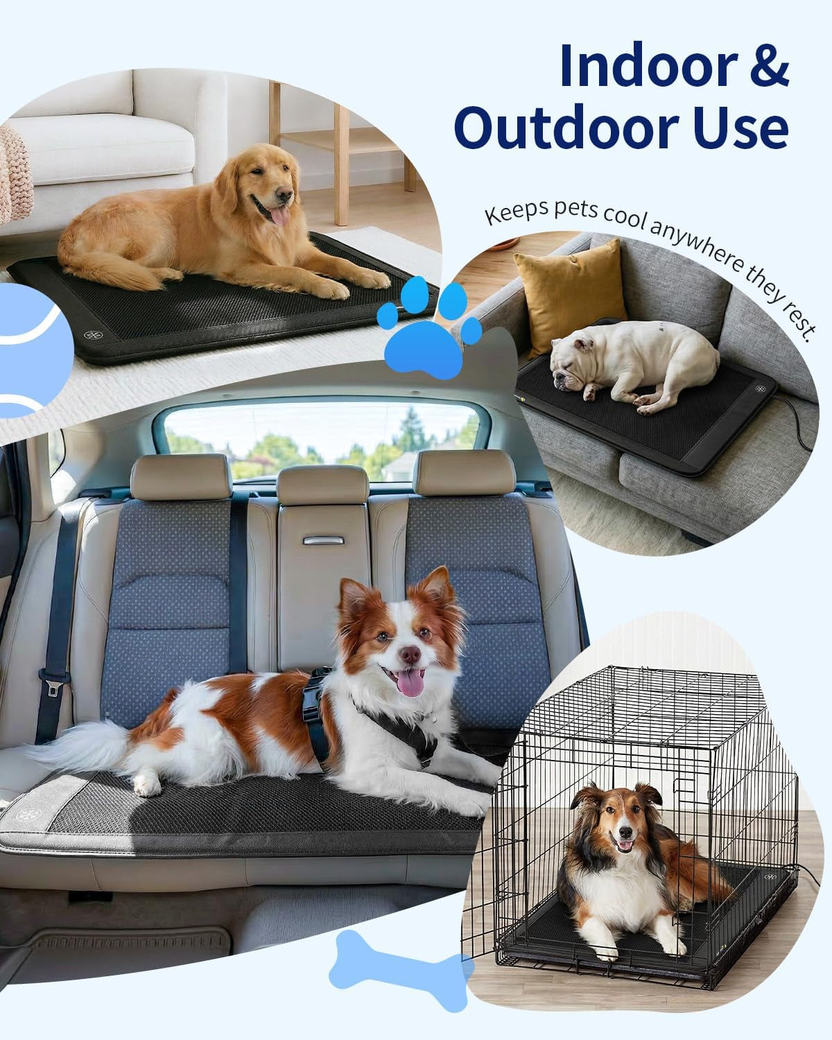 Electric Dog Cooling Mat, 30"X24" Pet Cooling Mat Indoor for Dogs and Cats, 3 Cooling Levels, Ultra-Quiet Operation, Non-Slip Chill Pad for Dogs & Cats from 22–55 Lbs, Ideal for Summer