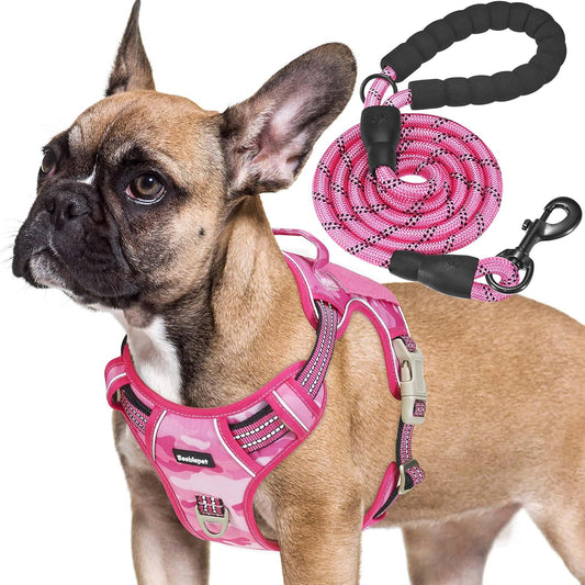 Beebiepet Tactical No Pull Dog Harness with Leash, Small, Pink Camo