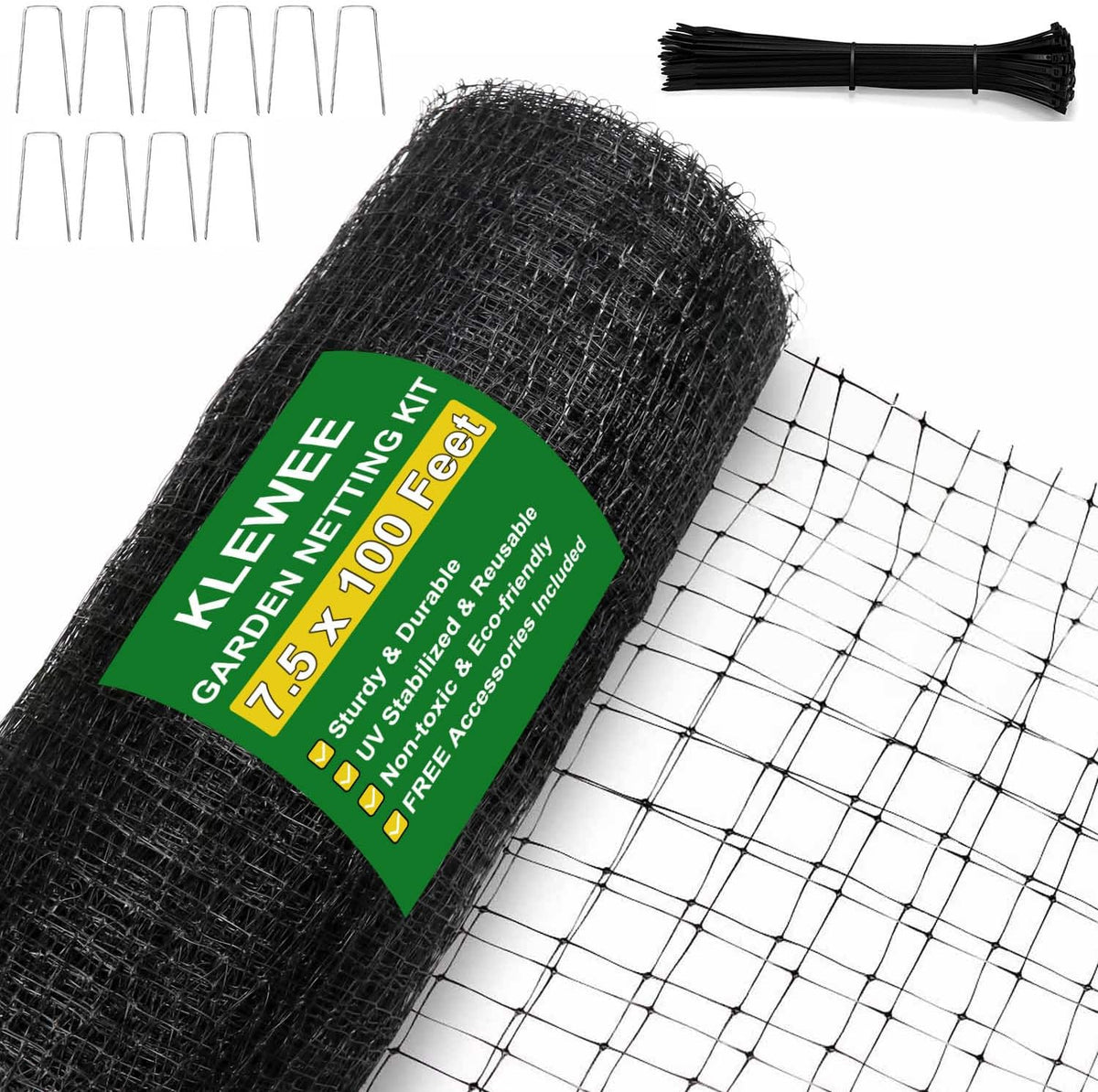 KLEWEE Bird Netting, 7.5 X 100 FT Heavy Garden Netting Deer Netting Fence