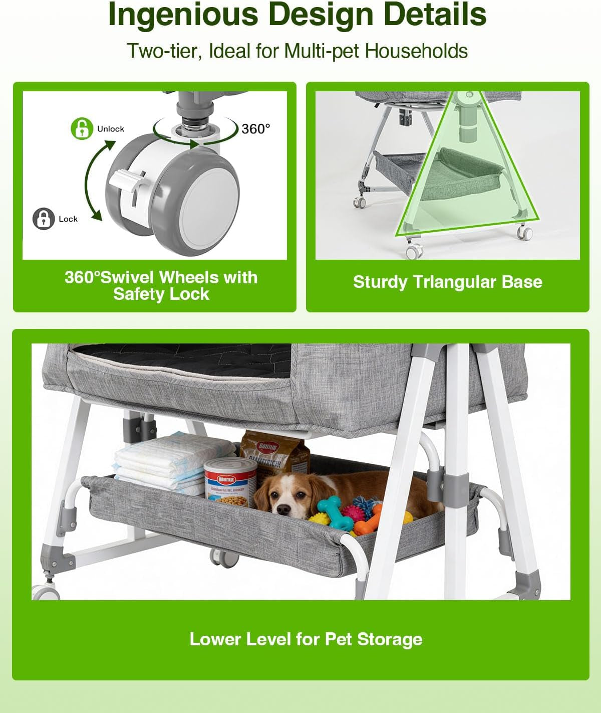 Bedside Dog Bed Co-Sleeper, 27-32 in Height Adjustable Pet Bassinet