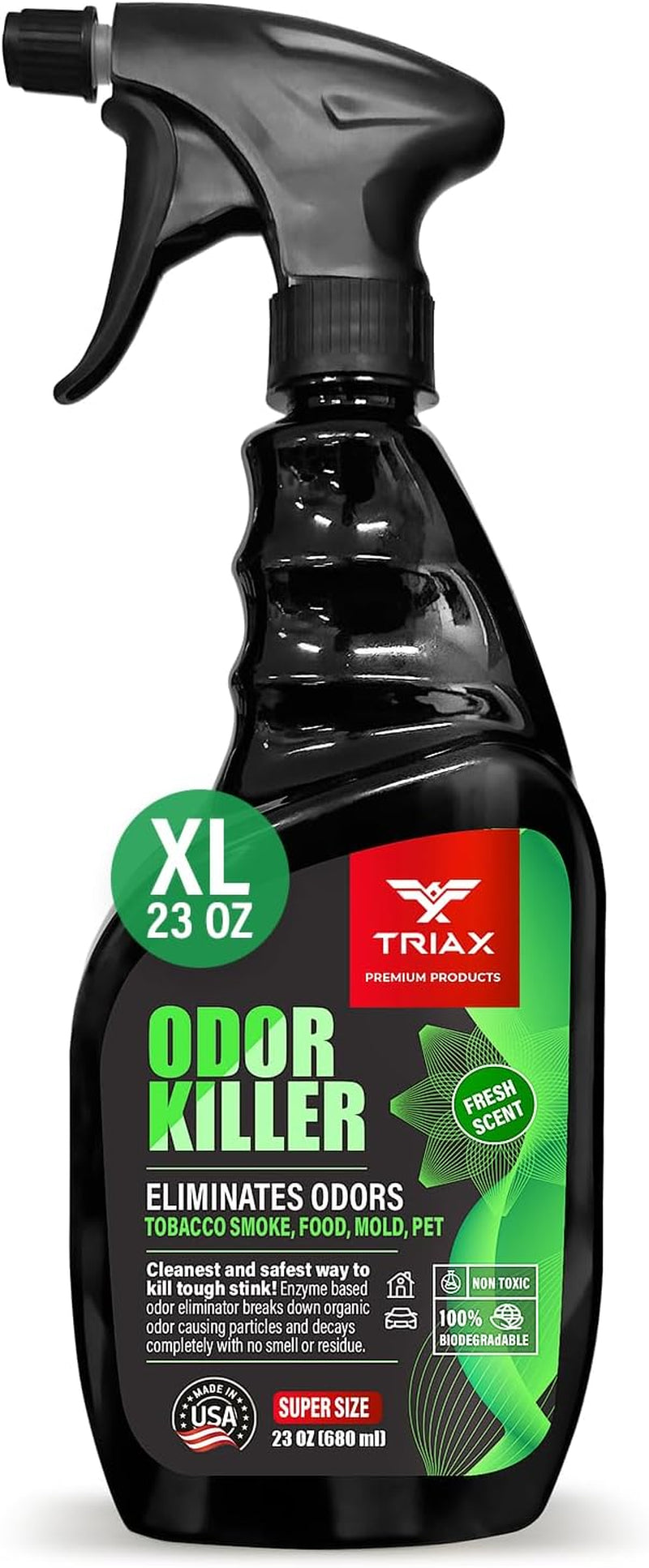 TRIAX Odor Killer - Advanced Odor Control - Ready to Use, Fresh Scent, Multi-Purpose - Non-Toxic and 100% Biodegradable - for Carpets, Fabrics, Hard Surfaces, and More (23 Ounces)