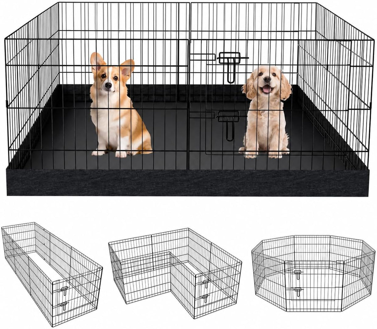 PEEKABOO Dog Playpen 24"H, 8-Panel 24"W with 600D Oxford Square Bottom Pad