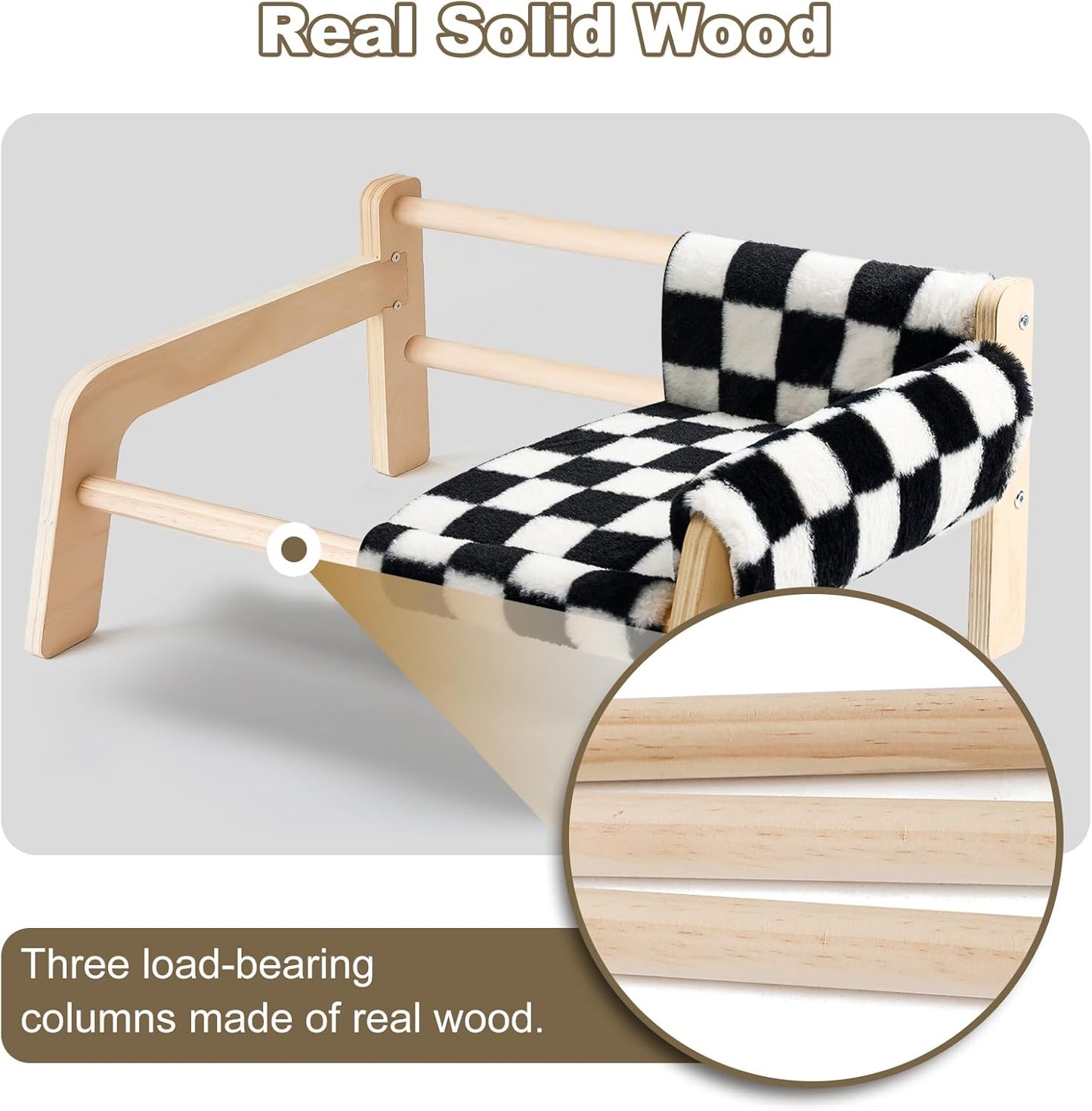 FAMIDGE Elevated Cat Couch Bed for Indoor Cats - Wooden Pet Sofa with Removable Washable Thick Cover Raised Kitty Lounge Chair Suitable for Puppy or Small Animals(Cat Sofa Chessboard)