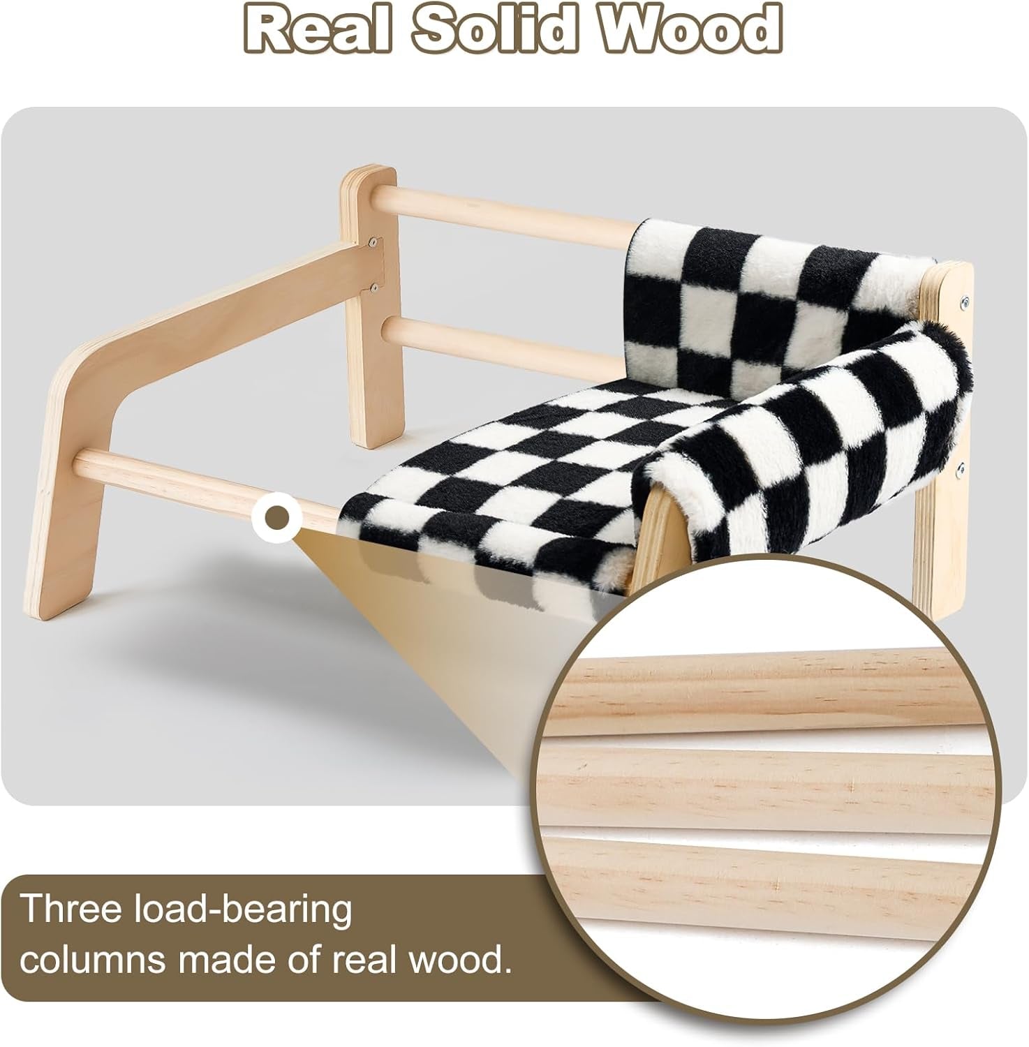 FAMIDGE Elevated Cat Couch Bed for Indoor Cats - Wooden Pet Sofa with Removable Washable Thick Cover Raised Kitty Lounge Chair Suitable for Puppy or Small Animals(Cat Sofa Chessboard)