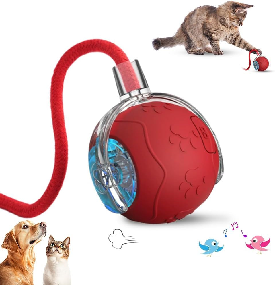 Interactive Cat Toy Ball, 2026 New Interactive Dog Toy, Automatic Moving Dog Ball, Portable Dog Ball Toys with Rope Handle for Indoor Floors, Smart Rolling Ball for Puppies for Small Dogs (Red)