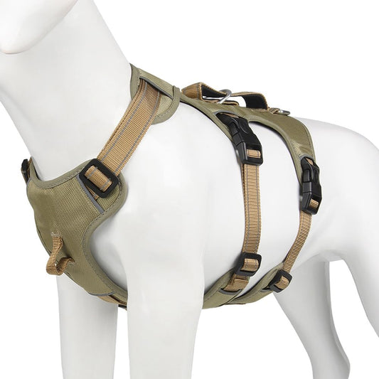 Tactical No Pull Dog Harness, Adjustable Reflective Anti-Escape Pet Vest with Handle for Easy Control, Comfortable Padded Chest Strap for Walking Training, L:61-99 Lbs (Chest:21-28",Neck:18-25")