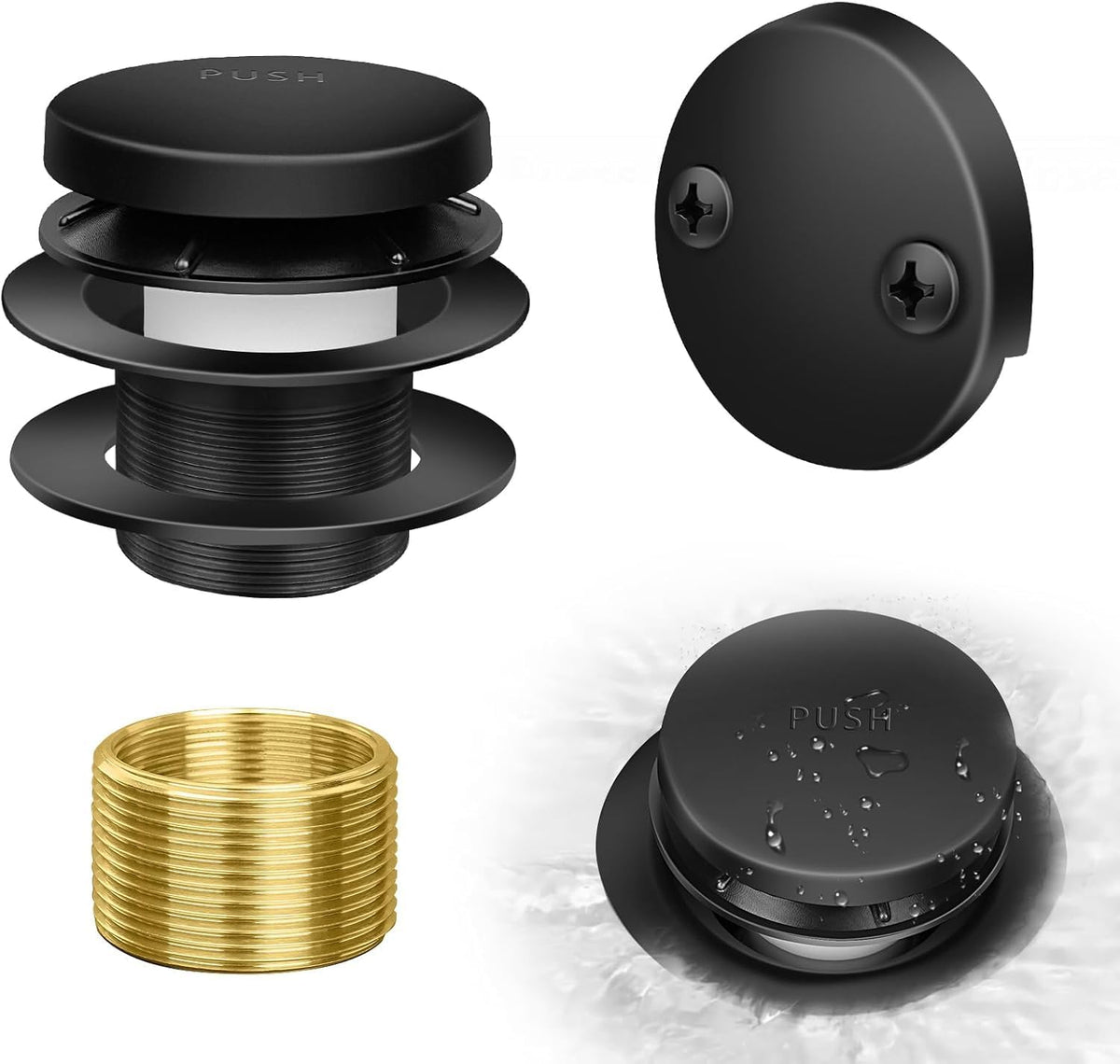 Tip-Toe Bathtub Drain Kit with Two-Hole Overflow Plate, Premium Quality Bath Tub Drain Replacement Fits for All Bathtub, Universal Fine/Coarse Thread Bathtub Stopper (Matte Black)