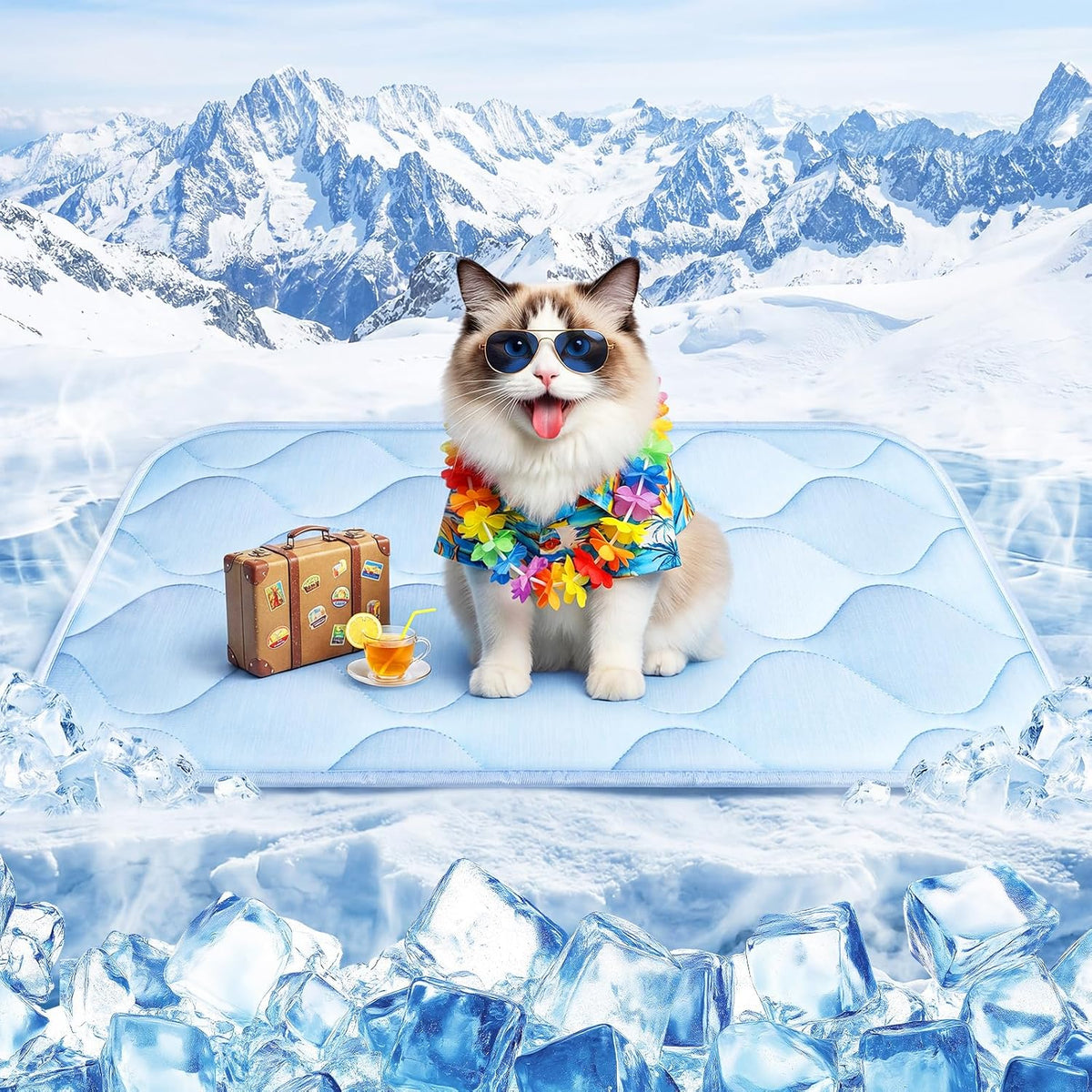 Cooling Mat for Dogs and Cats 24" X 18", Premium Pet Cooling Bed Indoor Outdoor W Ice Silk, Summer Cool Pad for Puppy Kitty, Non-Slip Washable Pet Blanket for Crate Kennel (Cryo Ice Blue)