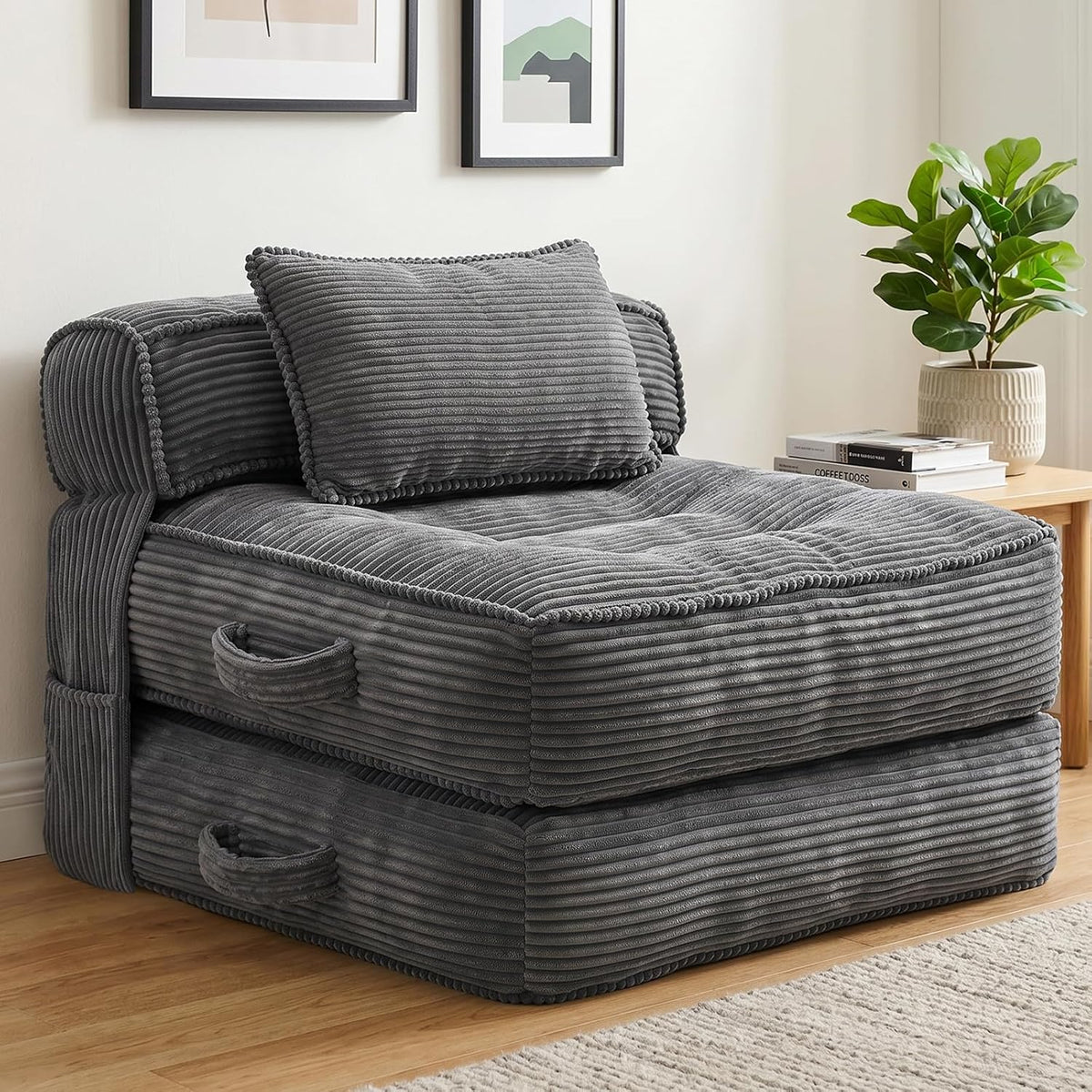 Folding Sofa Bed, Convertible Sleeper Chair with Pillow(Grey)