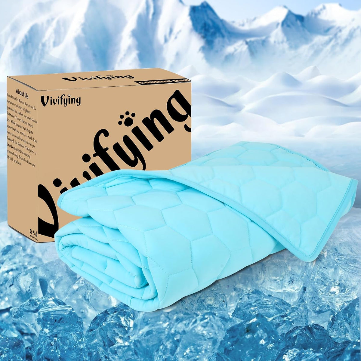 Vivifying Cooling Mat for Dogs, 40" X 30" Waterproof Reversible Dog Cooling Mat with Ice Silk, Thick & Durable Summer Blanket for Sofa, Bed, Crate, Car Seat (Cyan)