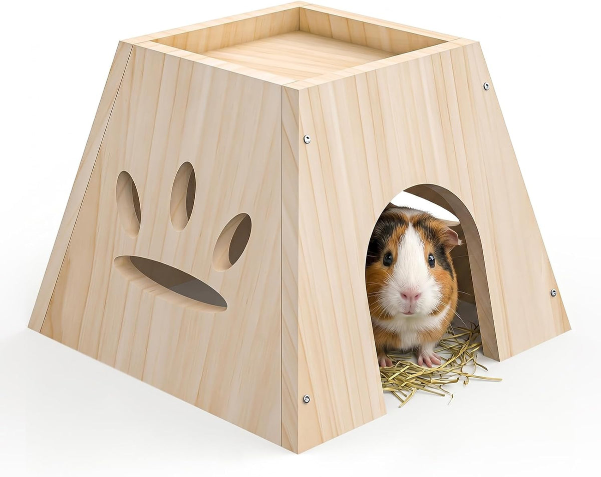 Xiaz Guinea Pig Hideout,Cute Guinea Pig House,Sturdy Small Animal House with Large Front Cave, Side Ventilation Holes, Thick Durable Wood,Habitat Hideout for Dwarf Rabbit, Hamster, Chinchilla