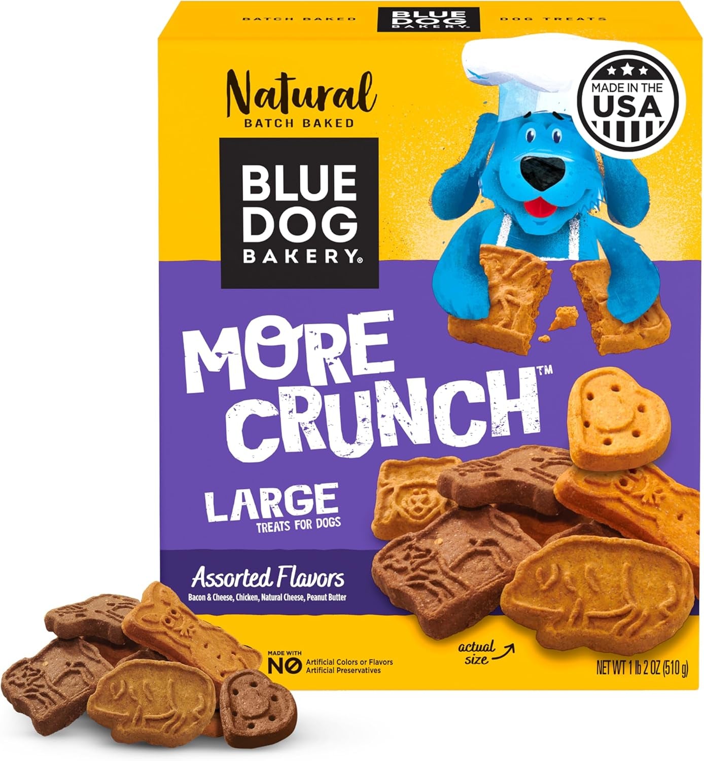 Blue Dog Bakery Natural Dog Treats, More Crunch Large, Assorted Flavors, 18Oz Box, 1 Box