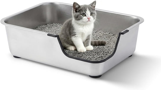 Stainless Steel Cat Litter Box, 15.6" L X 11.6" W X 6" H