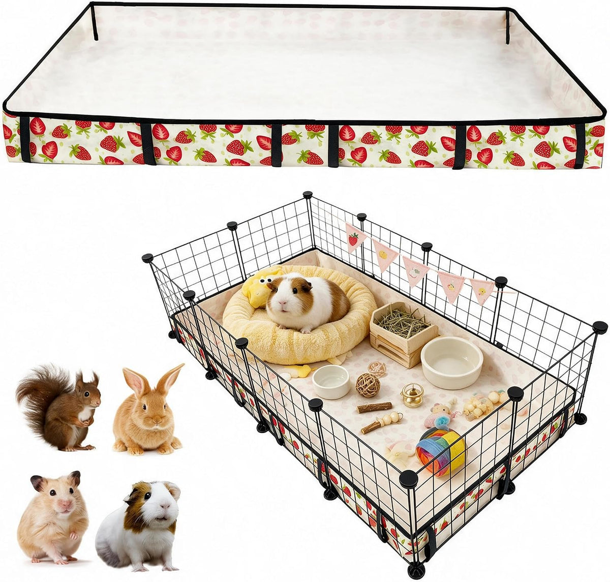 Guinea Pig Cage Liner，Washable Waterproof Oxford Cloth Cage Liners for Small Animals,Hamster Chinchilla Hedgehog Rabbit and Other Small Animals Not Include Cage(24X48 Inches)