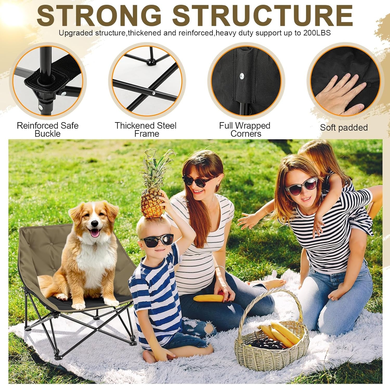 Croblissful Portable Dog Camping Chairs for Dogs Raised Pet Bed for Outdoor Folding Chair Patio Lazy Puppy Cot Heavy Duty Pet Camping Gear(28X 24 X 22 Inches,Brown)
