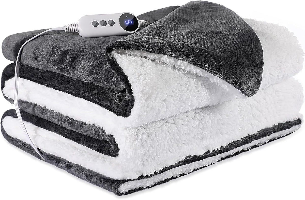 Electric Blanket Twin - Soft Flannel Heated Blanket Twin Size 62X84 Inches, Ultra Soft Fast Heating with 2-10 Timer Settings & 9 Heat Settings, Warm Gift for Grandma, Dark Gray