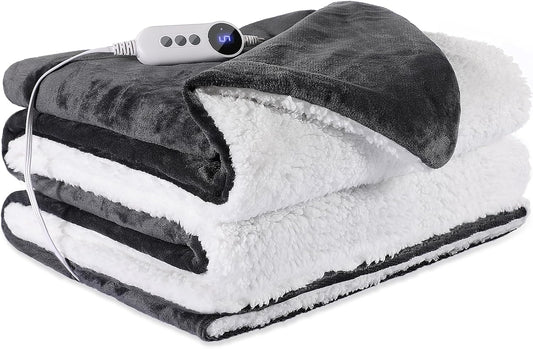Electric Blanket Twin - Soft Flannel Heated Blanket Twin Size 62X84 Inches, Ultra Soft Fast Heating with 2-10 Timer Settings & 9 Heat Settings, Warm Gift for Grandma, Dark Gray