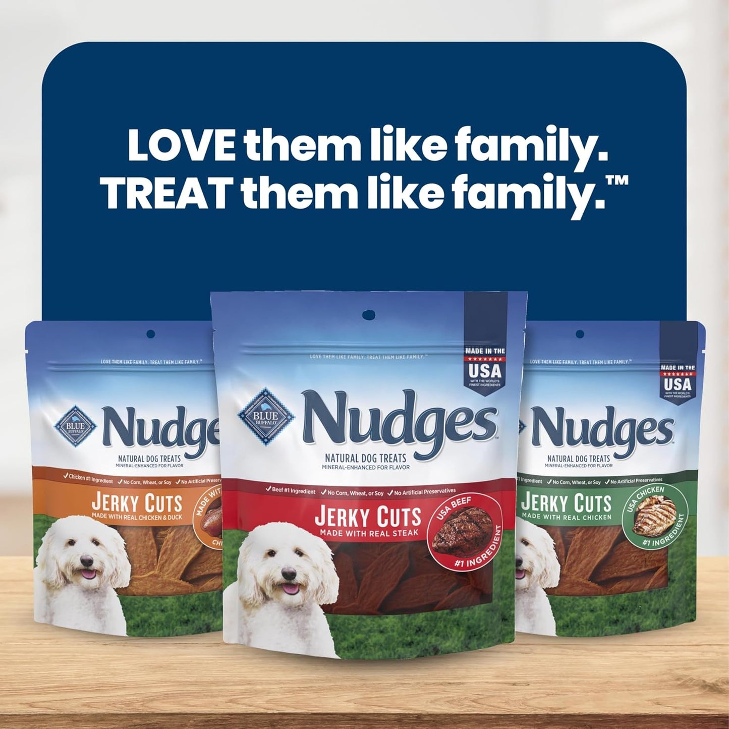 Blue Buffalo Nudges Steak Jerky Cuts Natural Dog Treats, Tender & Meaty Dog Snacks, Healthy Reward or Training Treat, Made in the USA with Beef, No Artificial Preservatives, 16 Oz.
