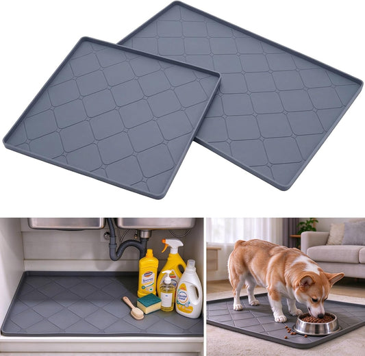 2 Pack Waterproof under Sink Mat, Silicone, 22'' X 19'' + 34" X 22"