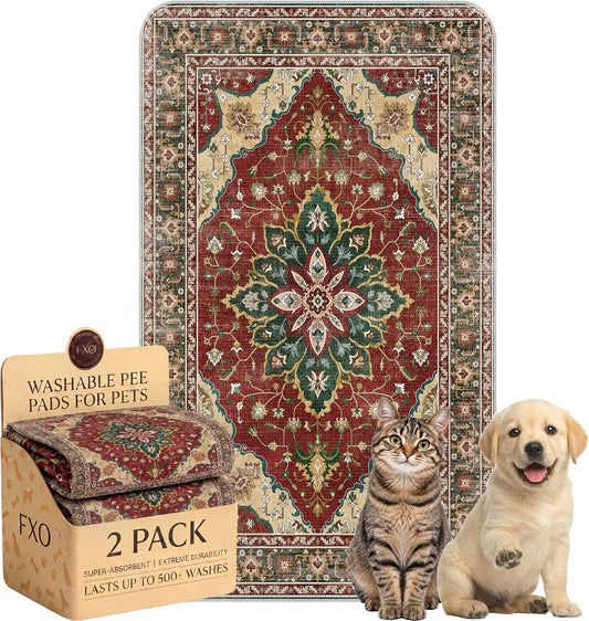 Washable Pee Pads for Dogs and Cats,Great Urine Absorbent Reusable Puppy Training Pads,Waterproof,Leak-Proof & Non-Slip Cat Litter Box Mat for Whelping,Crate,Playpen,Bed.(Red Forest Floral,18"X28")