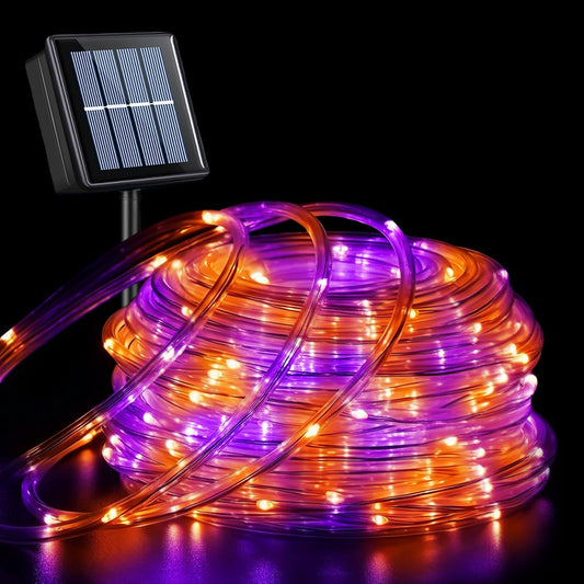 QITONG Orange and Purple Solar Halloween Lights, 66Ft 200 LED Solar Rope Lights Outdoor Waterproof, 8 Modes Clear PVC Tube Light Outdoor Waterproof