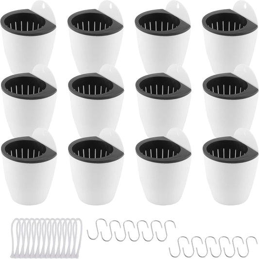 LEXININ 12 Pack 4 Inch Self Watering Hanging Planter, White Plastic Wall Mounted Planter Pots with Cotton Rope and Hook, Vertical Flower Pot for Plant Garden